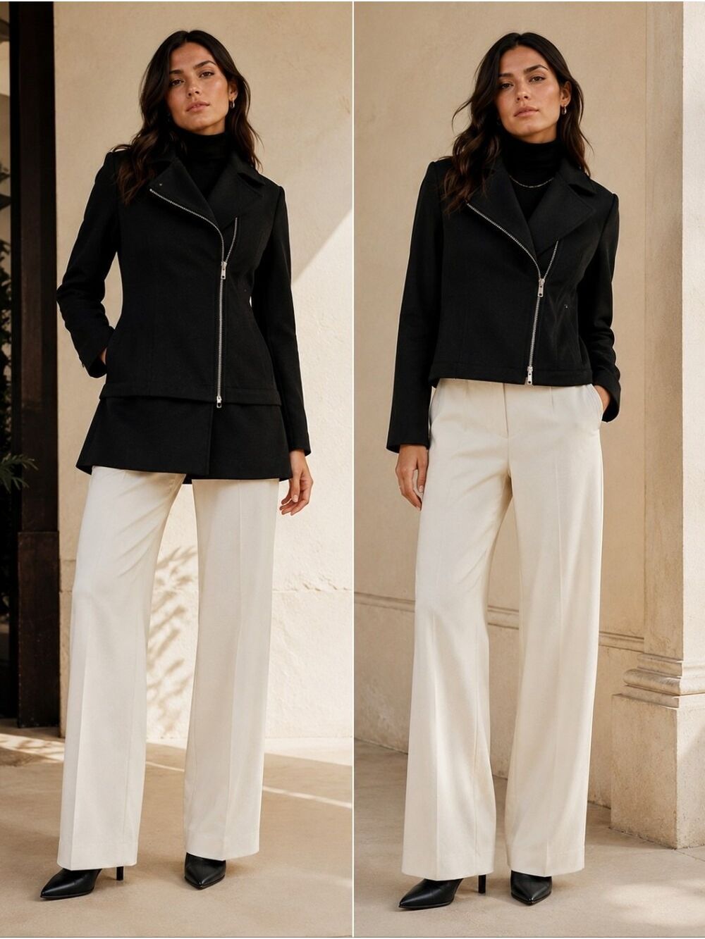 Convertible Moto Jacket Black Minimalist Career Chic Two In One Jacket Size 2